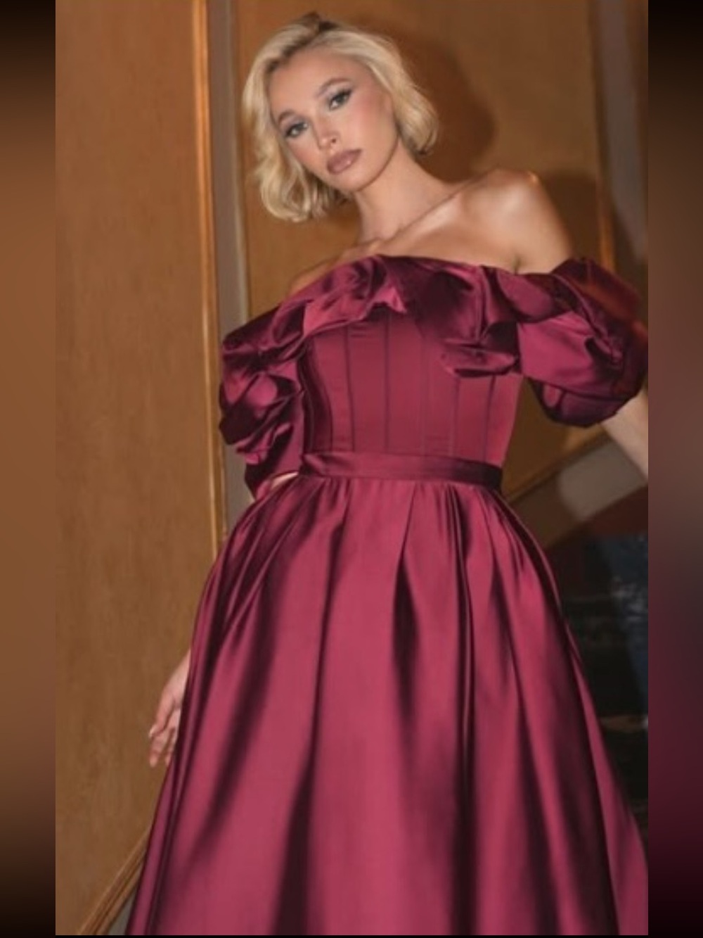 Mac Duggal Off The Shoulder Tea Length Dress